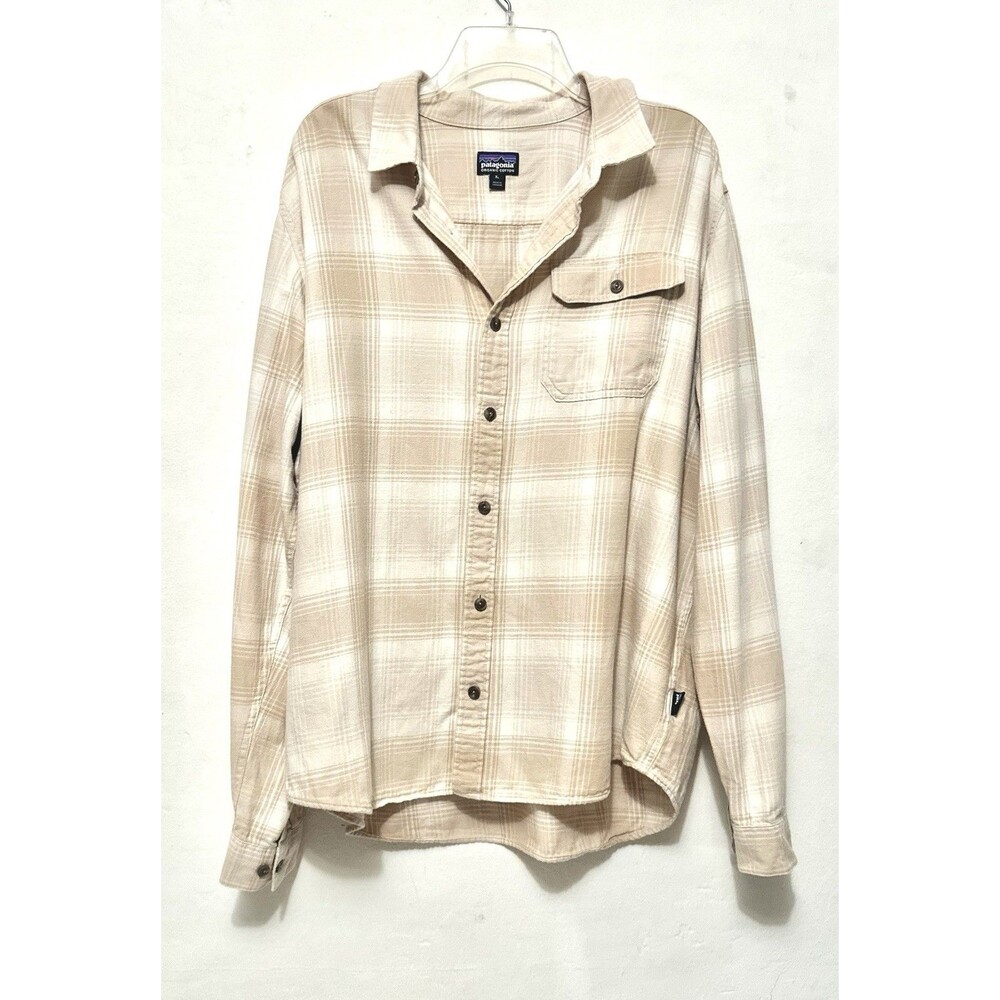 Patagonia Lightweight Fjord Flannel Button Up Long Sleeve Shirt Cream Tan XL